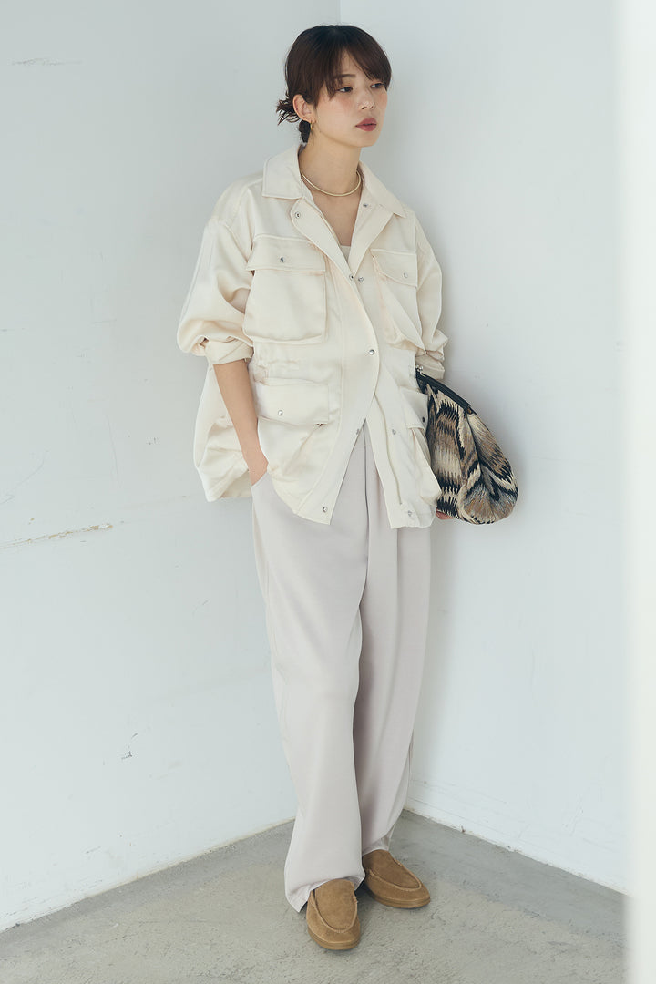 [SET]サテンライトブルゾン+異素材切り替えスウェットパンツ(2set)