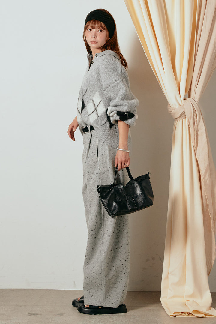 [SET]アーガイル柄ポロニットトップス+ベルト付きネップツイードカーブパンツ(2set)