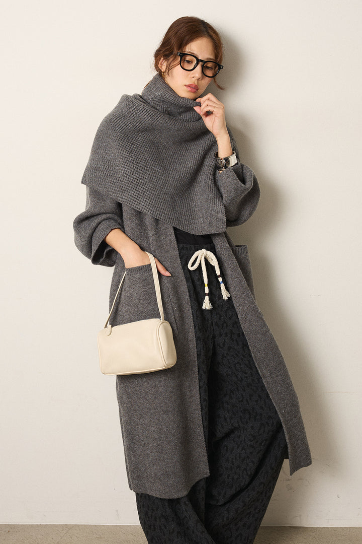 [SET]ケープレイヤードロングカーディガン+レオパードジャガードニットパンツ(2set)