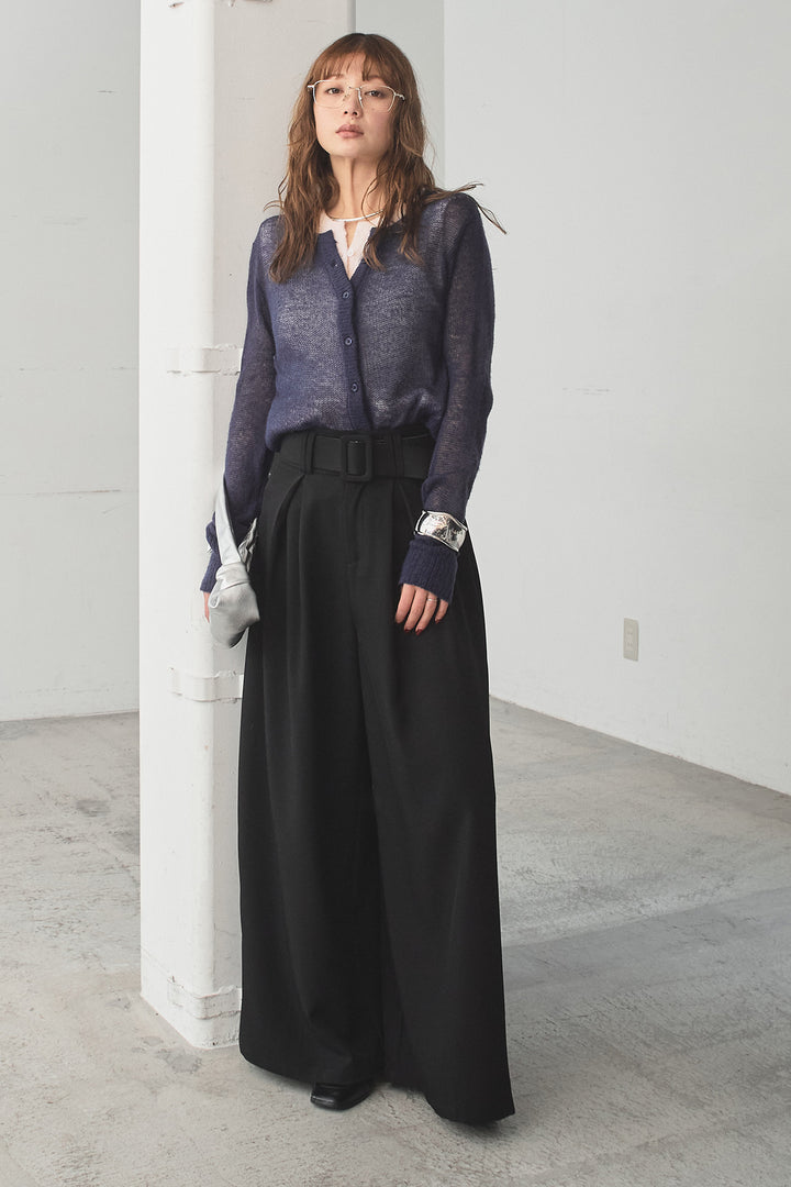 [SET]モヘア透かし編みレイヤードアンサンブルセット+ベルト付きツータックワイドパンツ(2set)