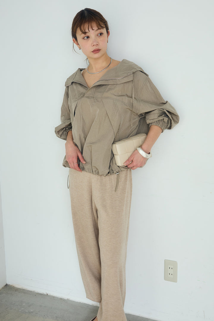 [SET]ナイロンフーディーブルゾンアウター+裾絞りリブニットパンツ(2set)