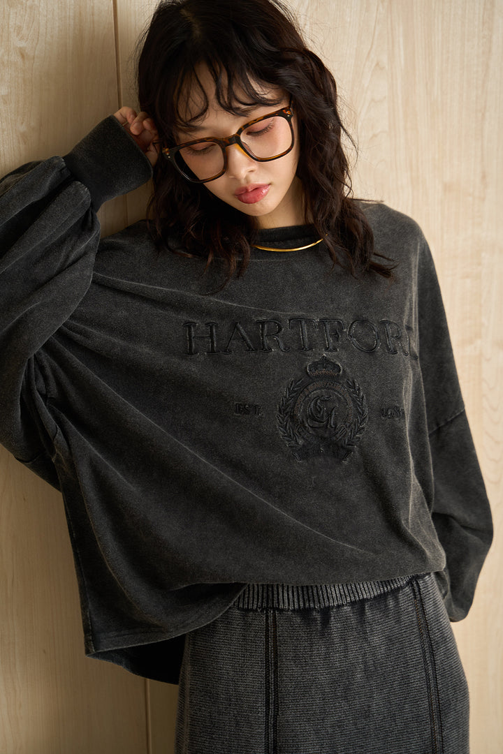 [SET]袖ボリュームHARTFORD刺繍Tシャツ+ピグメントリラックスニットスカート(2set)