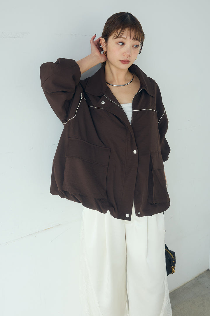 [SET]合繊ツイルバルーンジャケット+サテンレース切り替えタックパンツ(2set)