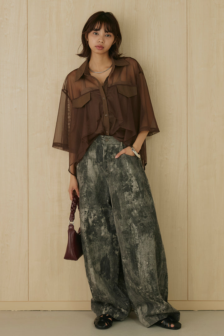 [SET]バックロングシアーシャツ+ニュアンスダイボリュームパンツ(2set)