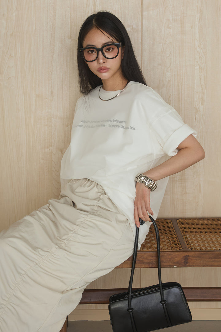[SET]綿天竺Tシャツ×チュールトップス+ギャザーナロースカート(2set)