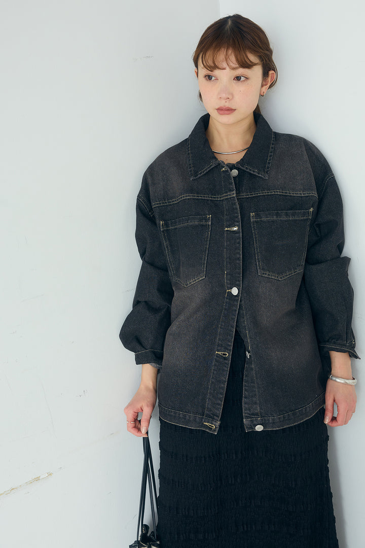 [SET]デニムオーバーサイズジャケット+ジャガードカットソータイトスカート(2set)