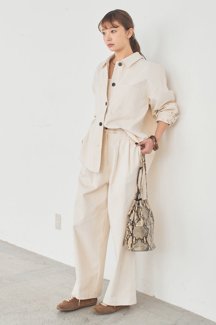 [SET]ツイルシャツジャケット+ツイルハイウエストタックパンツ(2set)