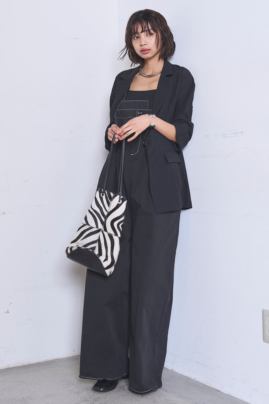 [SET]リネンブレンドテーラードシアージャケット+綿ツイルアシメサロペット(2set)