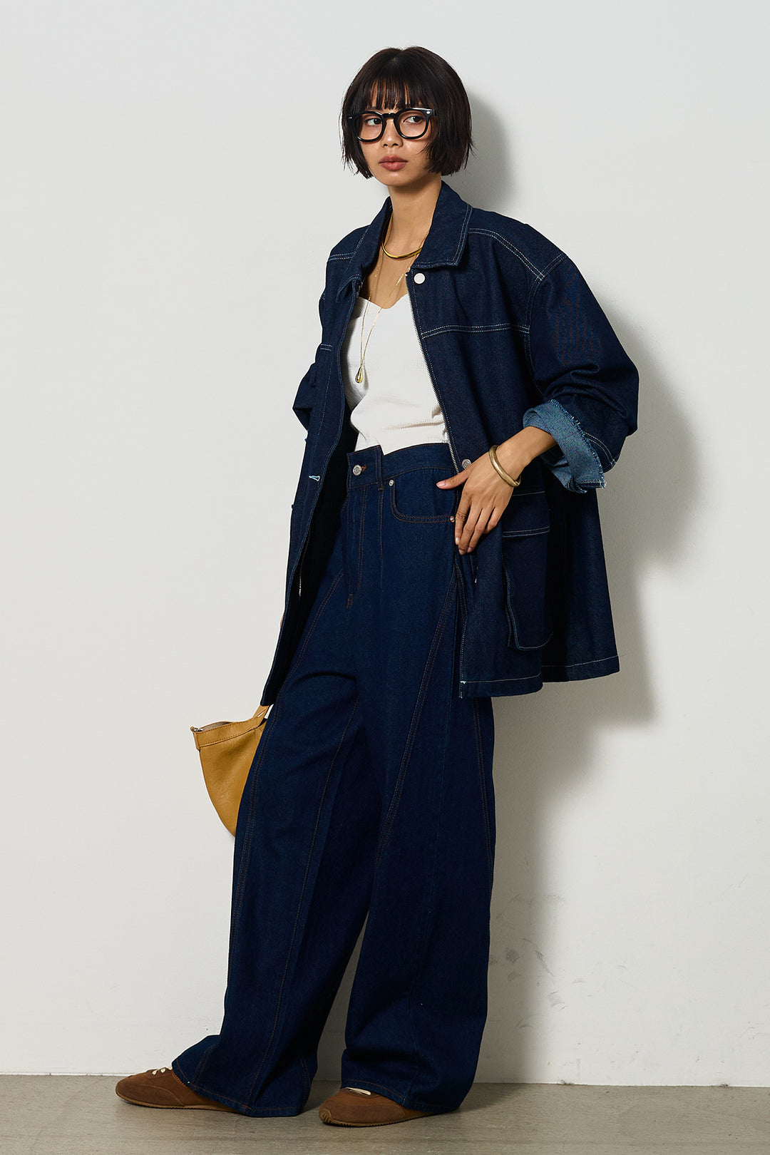 【即納】ステッチデザインデニムジップジャケット