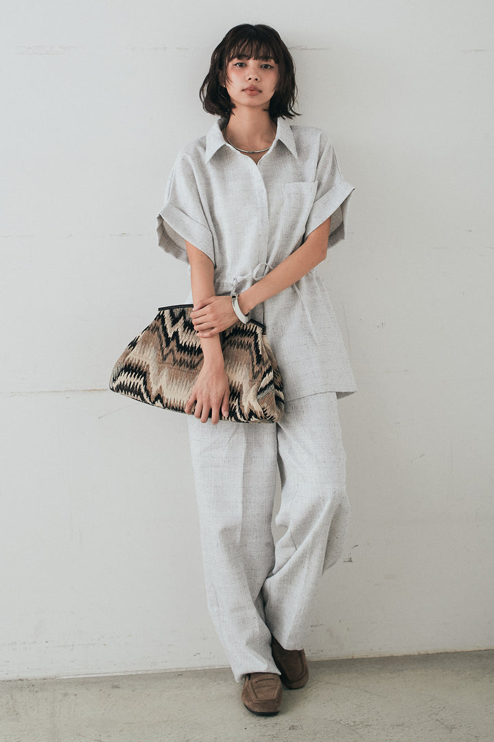 [SET]ツイードウエストドロストシャツ+ツイードタックパンツ(2set)