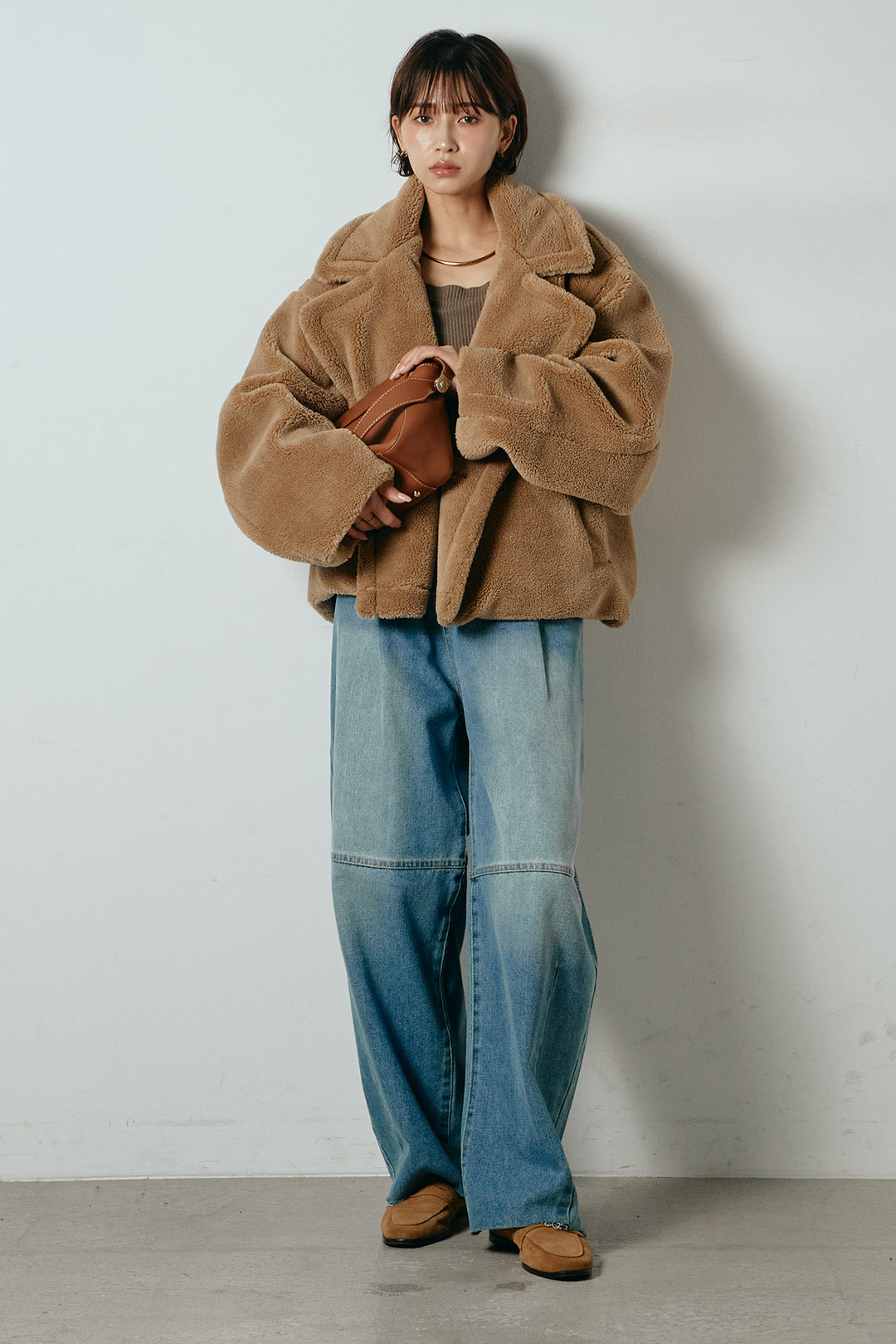 【2月中旬発送】
[SET]テディボアショートジャケット+加工デニムタックコクーンワイドパンツ(2set)