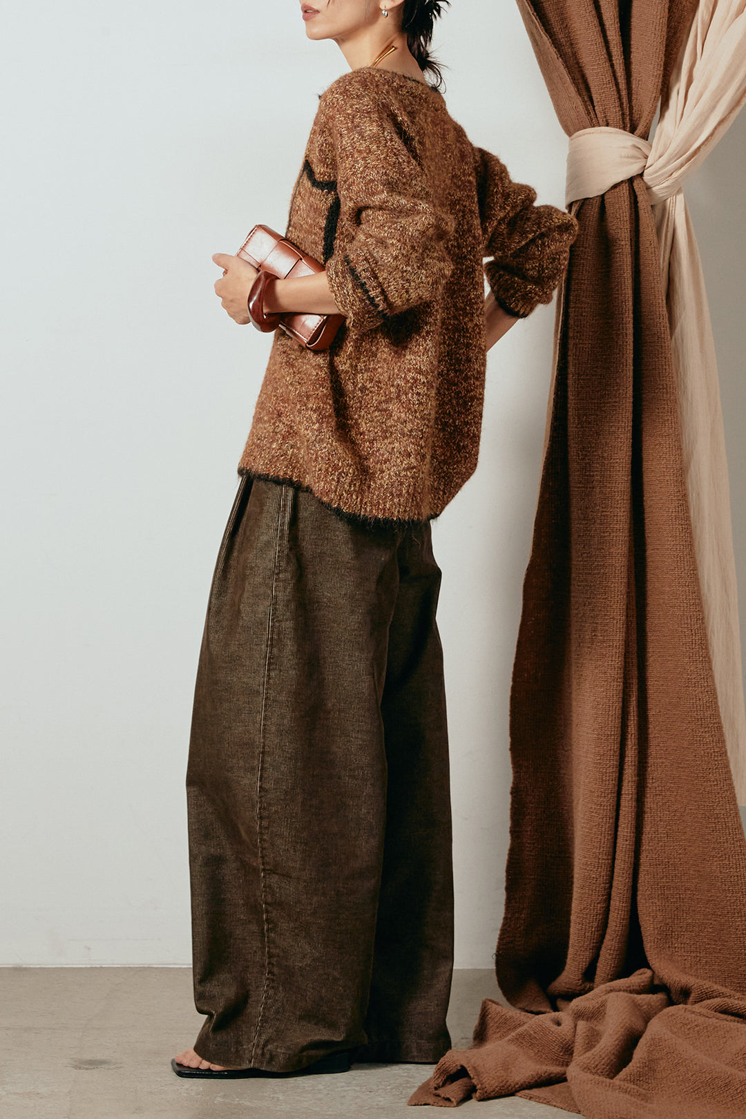 [SET]ミックスニットポケットカーディガン+フロントタック入りコーデュロイパンツ(2set)