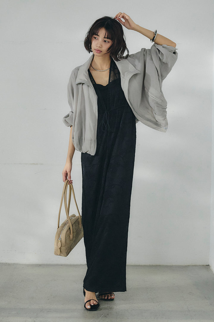 [SET]スタンドネックシアーブルゾン+レースサロペット(2set)