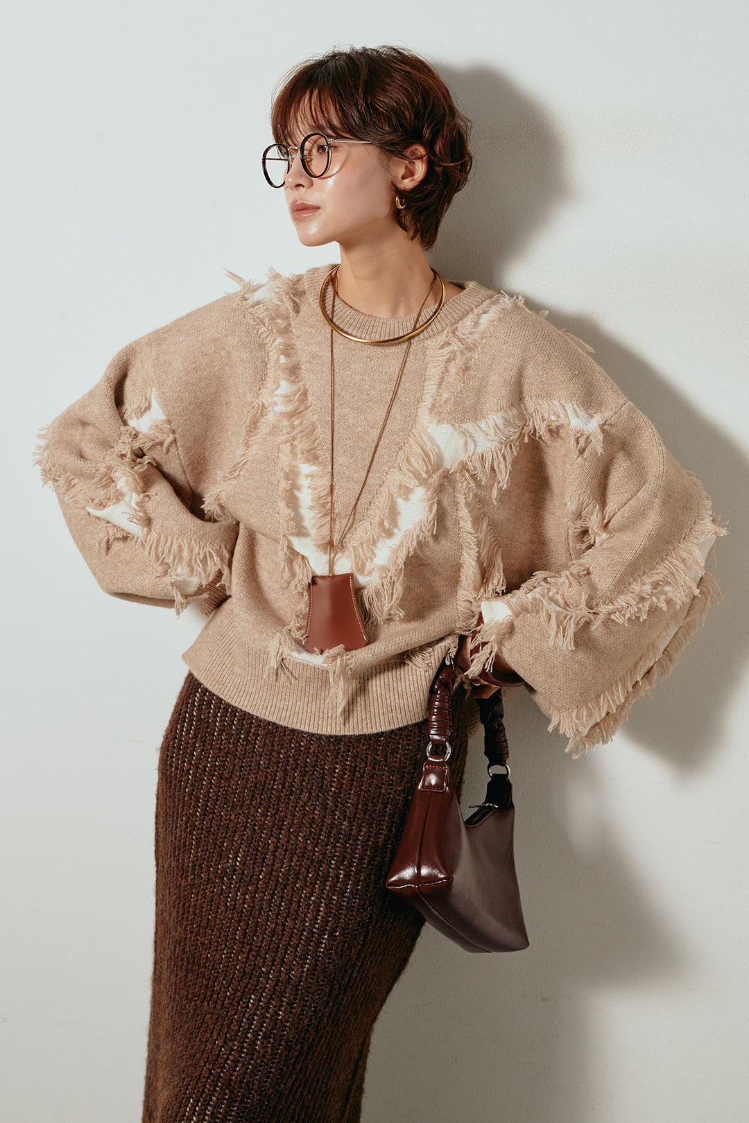 [SET]シャギージャガードニットトップス+アルパカタッチニットタイトスカート(2set)