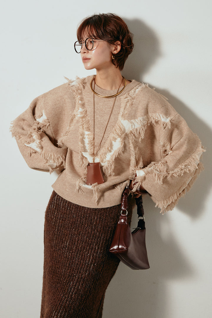 [SET]シャギージャガードニットトップス+アルパカタッチニットタイトスカート(2set)