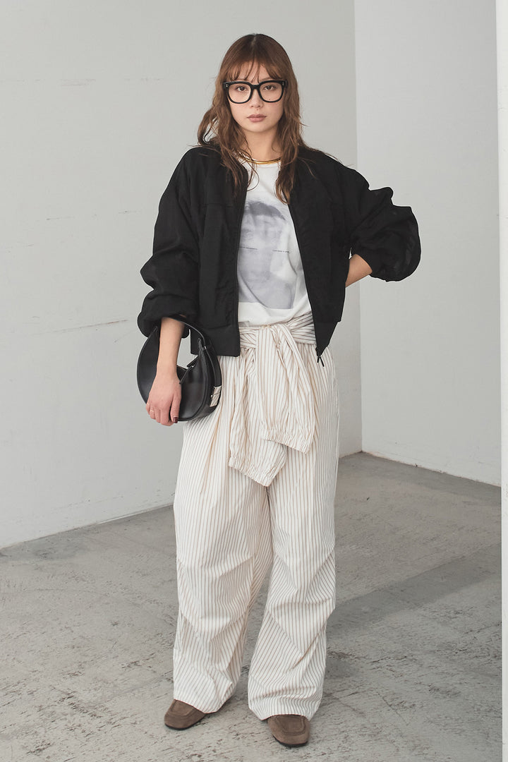 [SET]シアー×ポンチブルゾン+ストライプウエスト巻きジョガーパンツ(2set)
