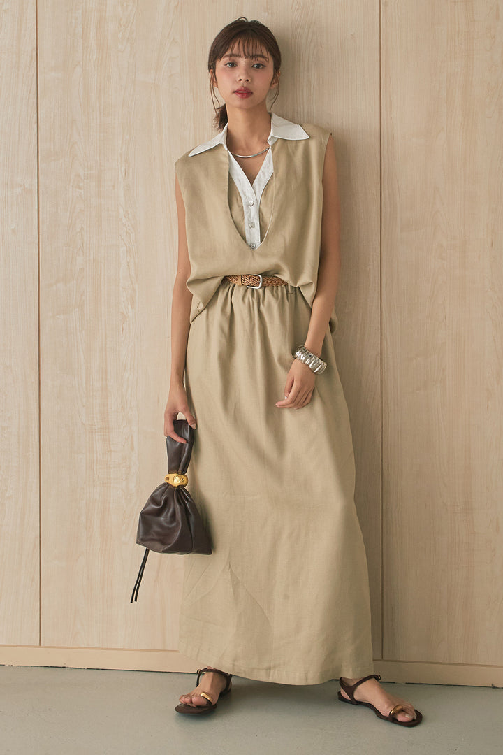 [SET]襟付きレイヤードデザインベルトスカートSETUP