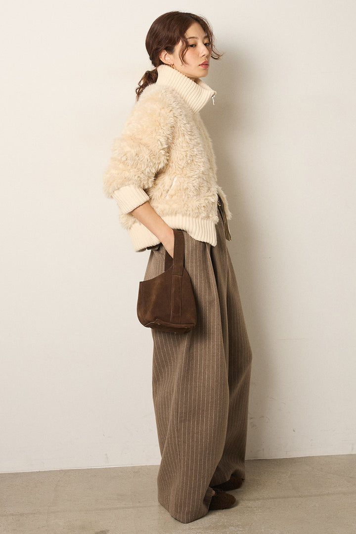 [SET]ハイネックボアブルゾン+ウールライクストライプパンツ(2set)