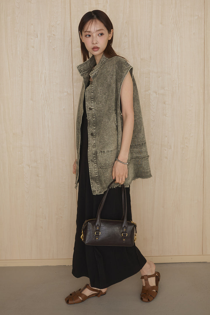 [SET]ケミカルデニムヘムカットオフジレ+ノースリロングワンピース(2set)