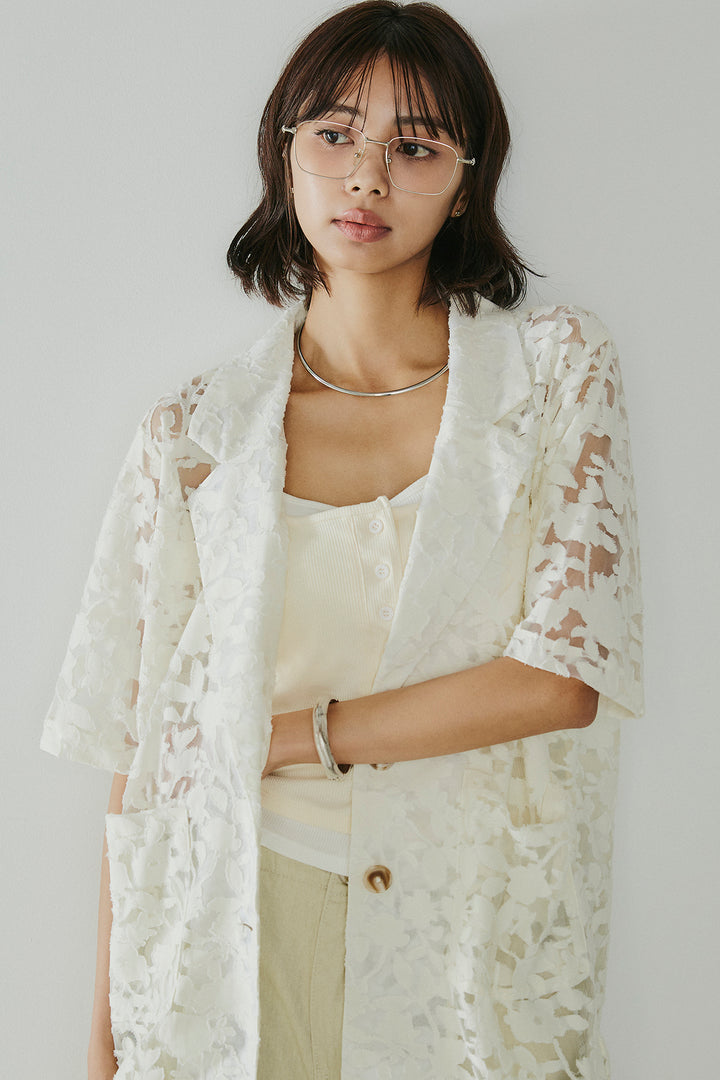 [SET]シアージャガードハーフスリーブテーラードジャケット+サイドベルトカーブワイドパンツ(2set)