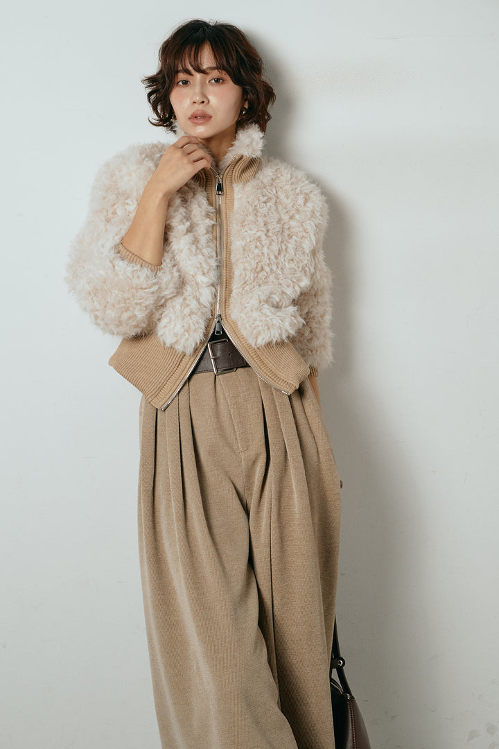 ハイネックショート丈ボアジップブルゾン