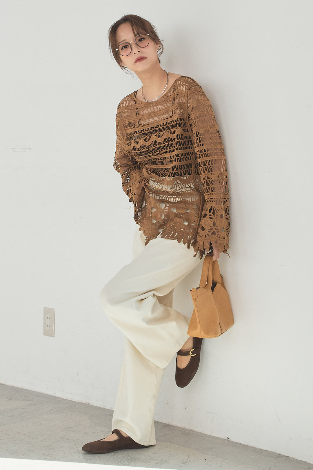 [SET]裾デザインメッシュプルオーバー+スプリングカラーデニムパンツ(2set)