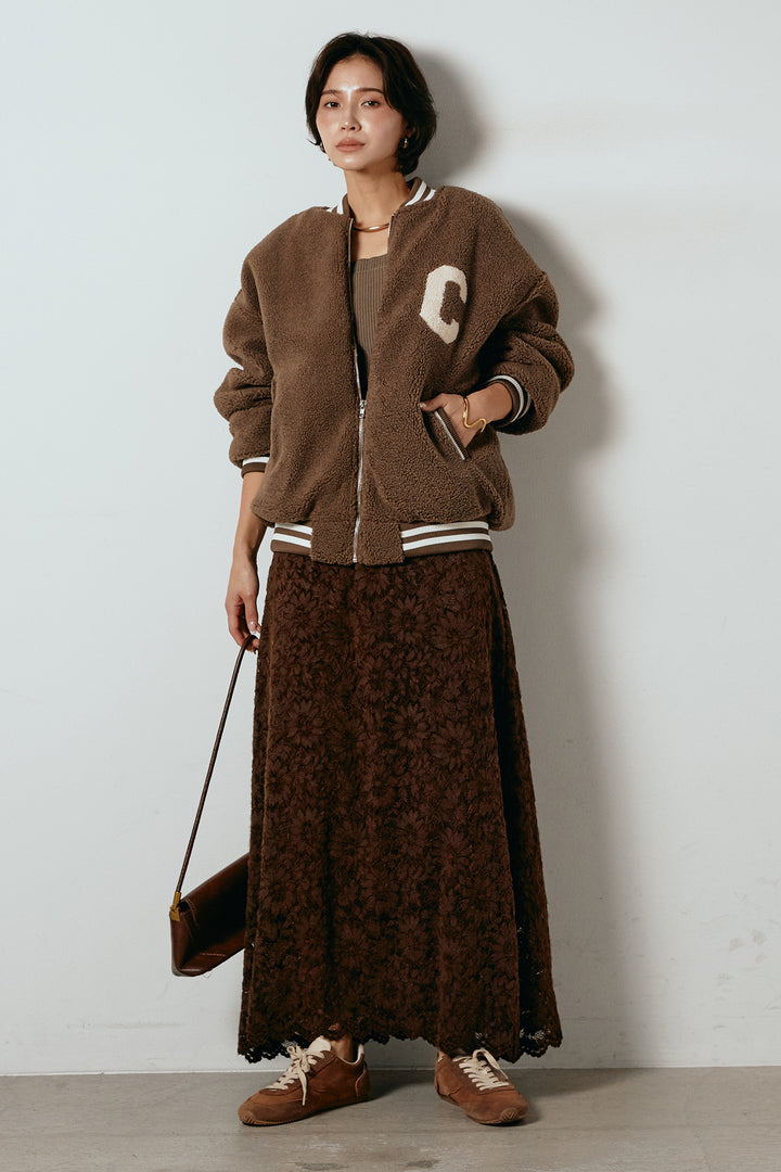 [SET]ロゴスタジャンボアブルゾン+花柄刺繍ベロアフレアスカート(2set)