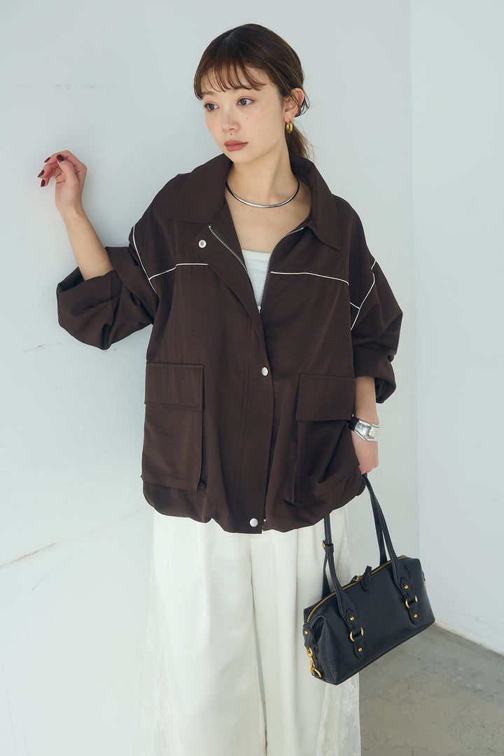 [SET]合繊ツイルバルーンジャケット+サテンレース切り替えタックパンツ(2set)