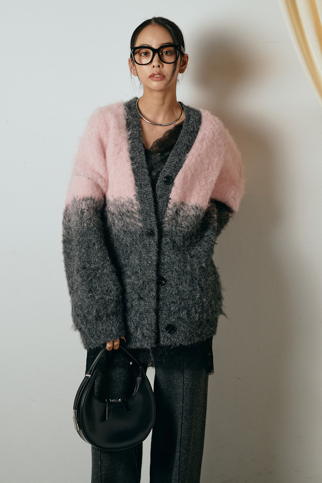 [SET]起毛グラデーションニットカーディガン+センターラインニットパンツ(2set)