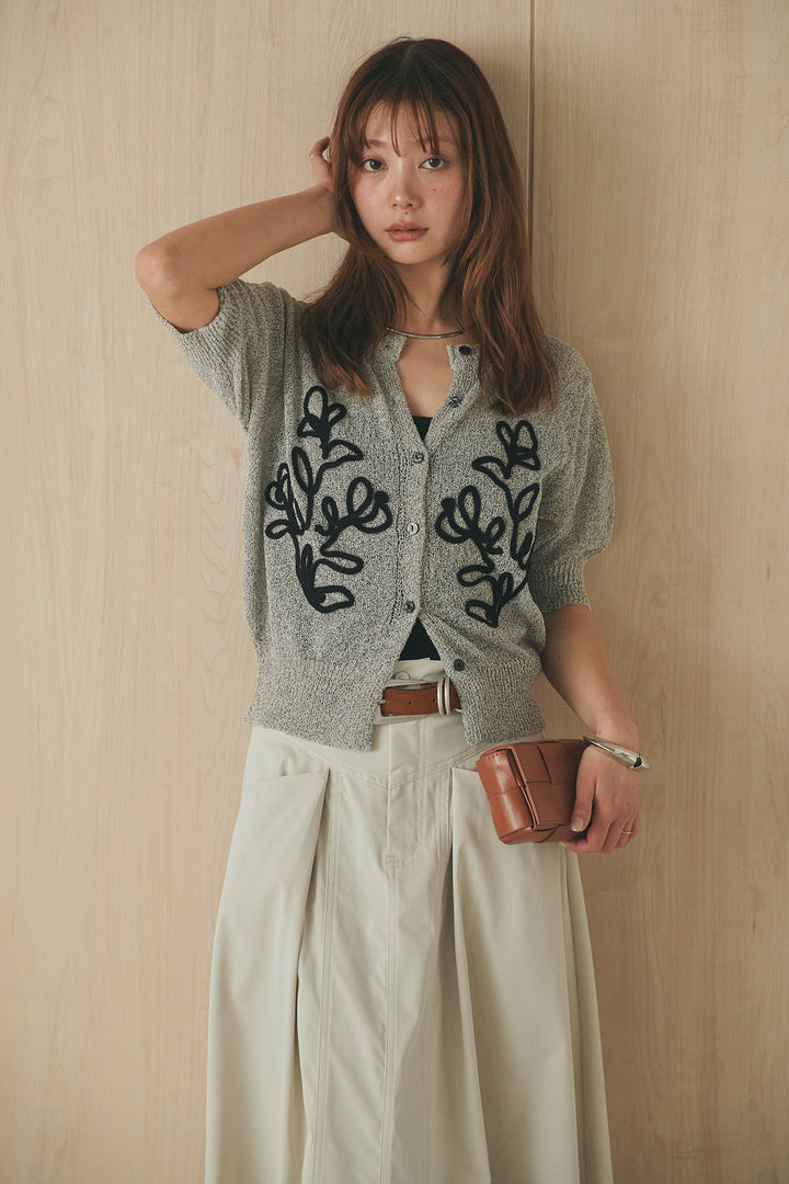 [SET]フロントテープデザイン半袖カーディガン+ミリタリーツイルタックフレアスカート(2set)