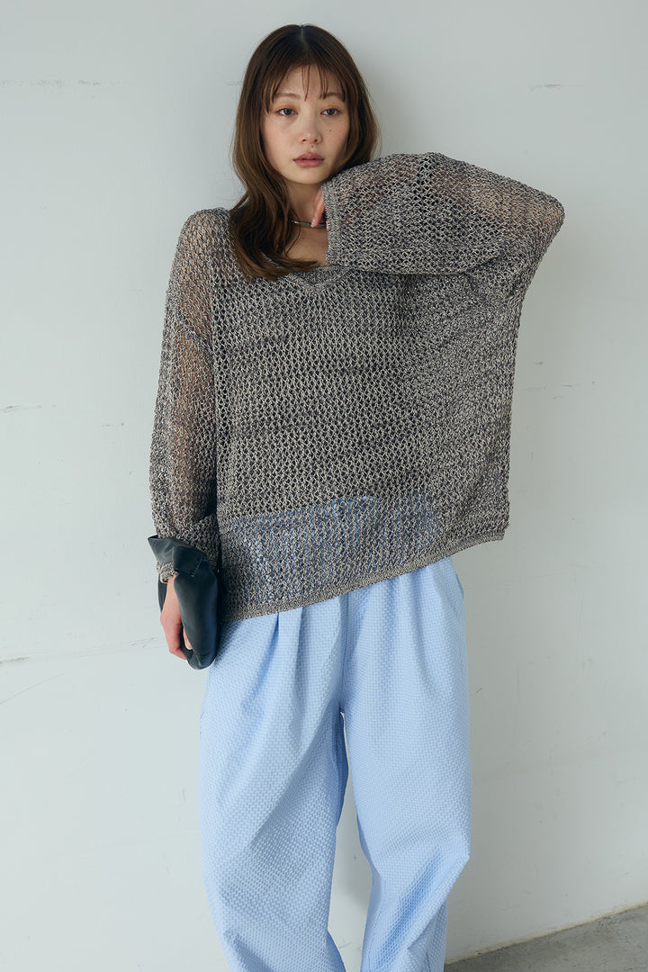 [SET]メッシュ編みビスチェセットVネックプルオーバー+シアサッカーイージーパンツ(2set)