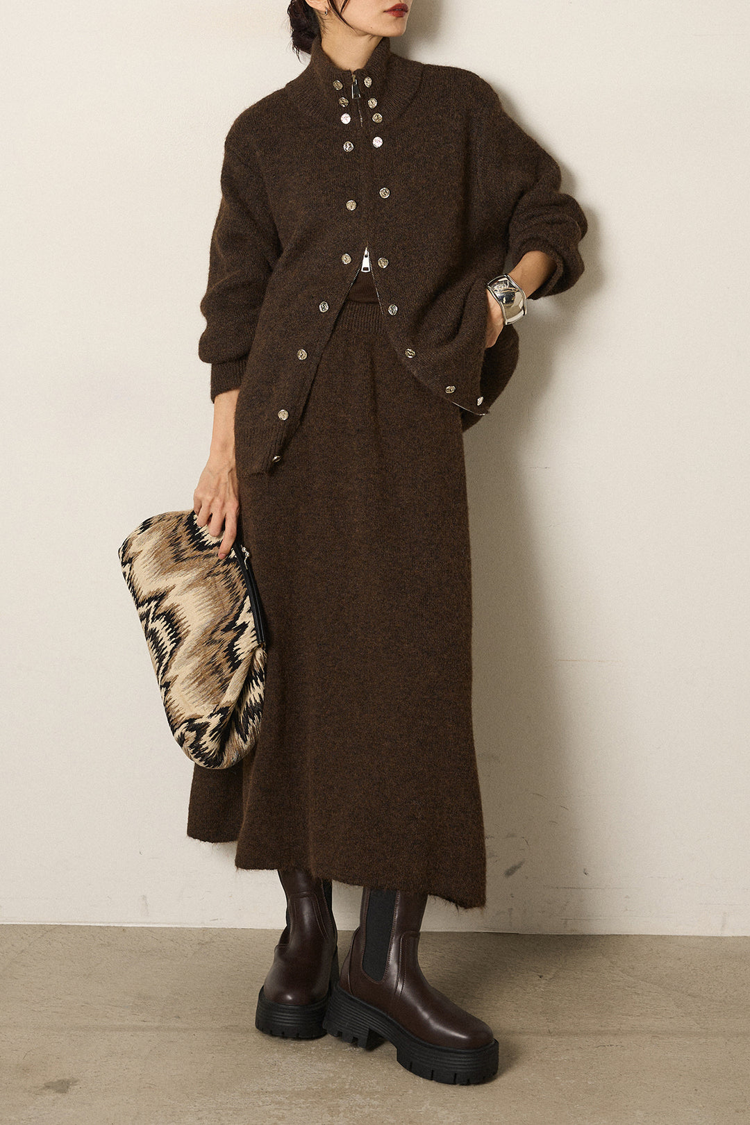 [SET]ハイネックメタルプレートニットスカートSETUP