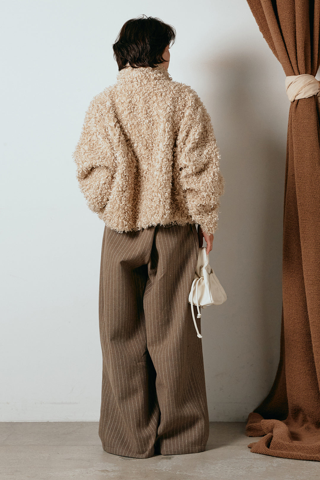 [SET]プードルファーミドルジャケット+ウールライクストライプパンツ(2set)