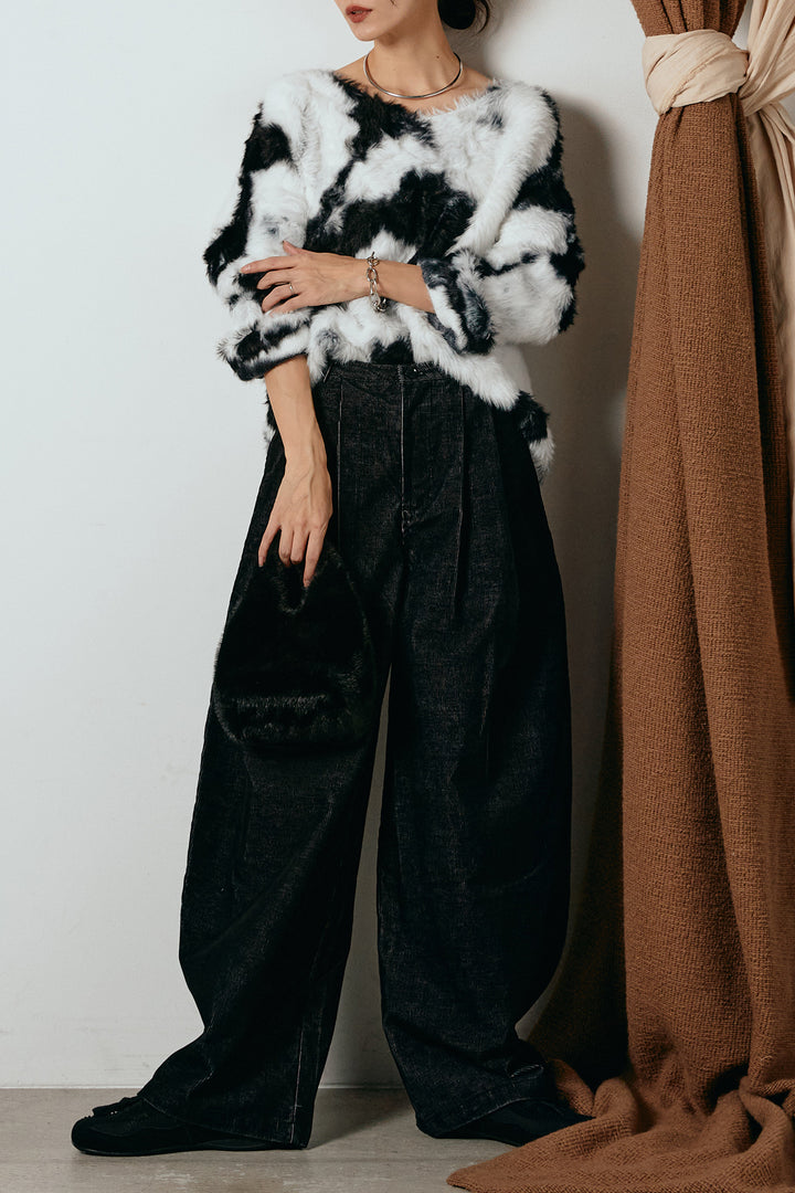 [SET]タイダイ柄シャギーニットトップス+フロントタック入りコーデュロイパンツ(2set)