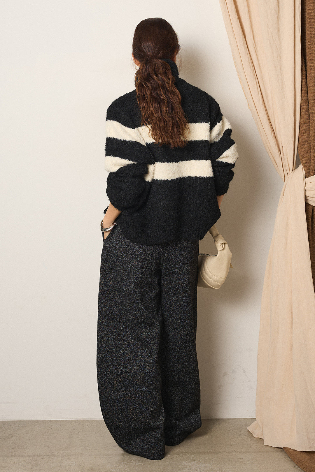 [SET]ハイネックボーダーニットカーディガン+杢ニットフレアパンツ(2set)