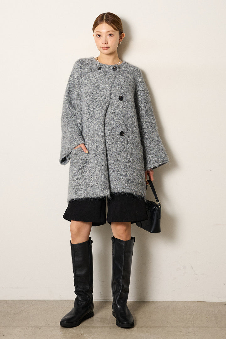 [SET]アシンメトリーボタンニットカーディガン+リラックスコーデュロイハーフパンツ(2set)