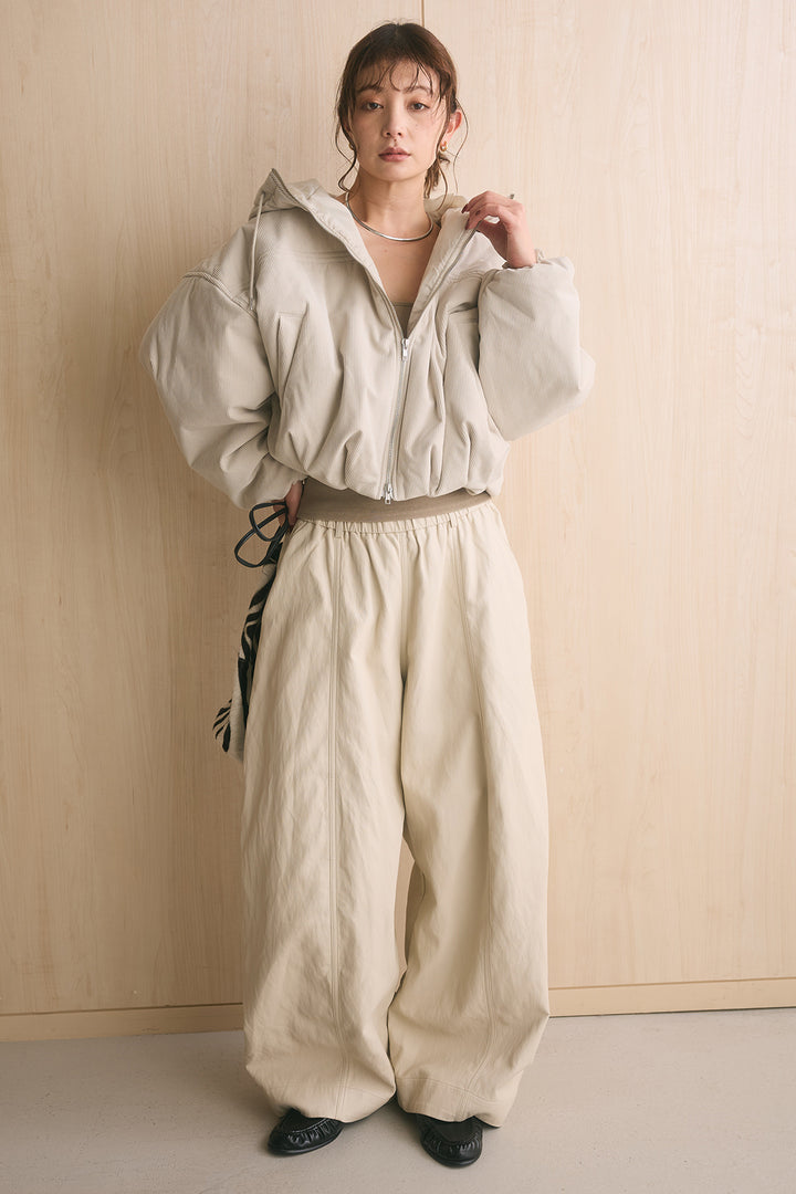 [SET]コーデュロイフーディバルーンブルゾン+フェイクレザーカーブワイドパンツ(2set)