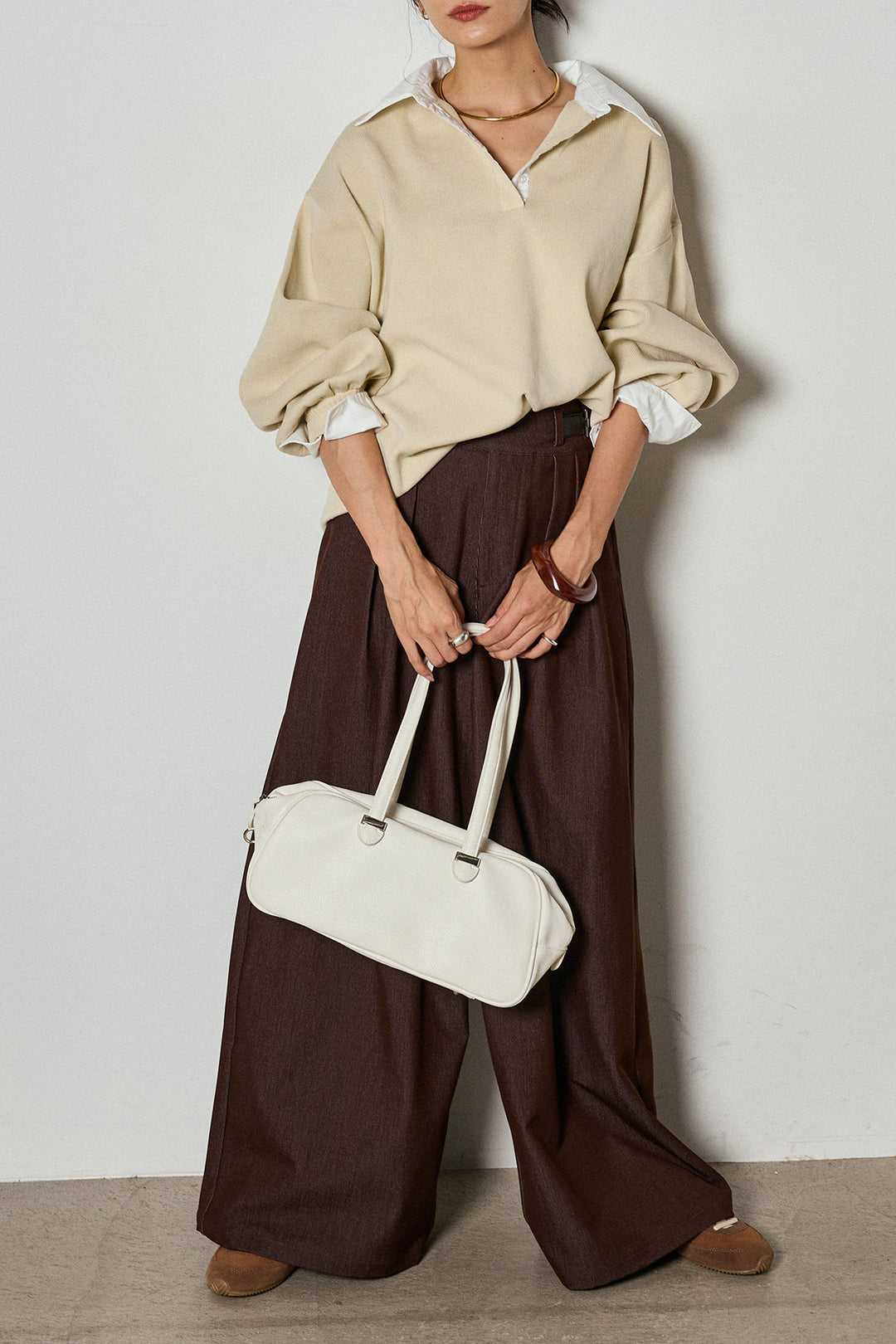 【即納】ウエストベルト付きタックワイドパンツ