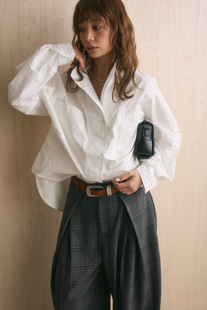 [SET]ワイドシルエットポケット付きシャツ+ブリティッシュチェックバレルパンツ(2set)
