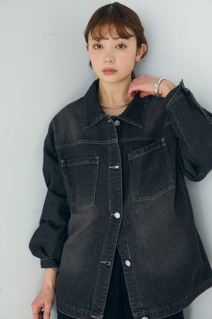 [SET]デニムオーバーサイズジャケット+ジャガードカットソータイトスカート(2set)