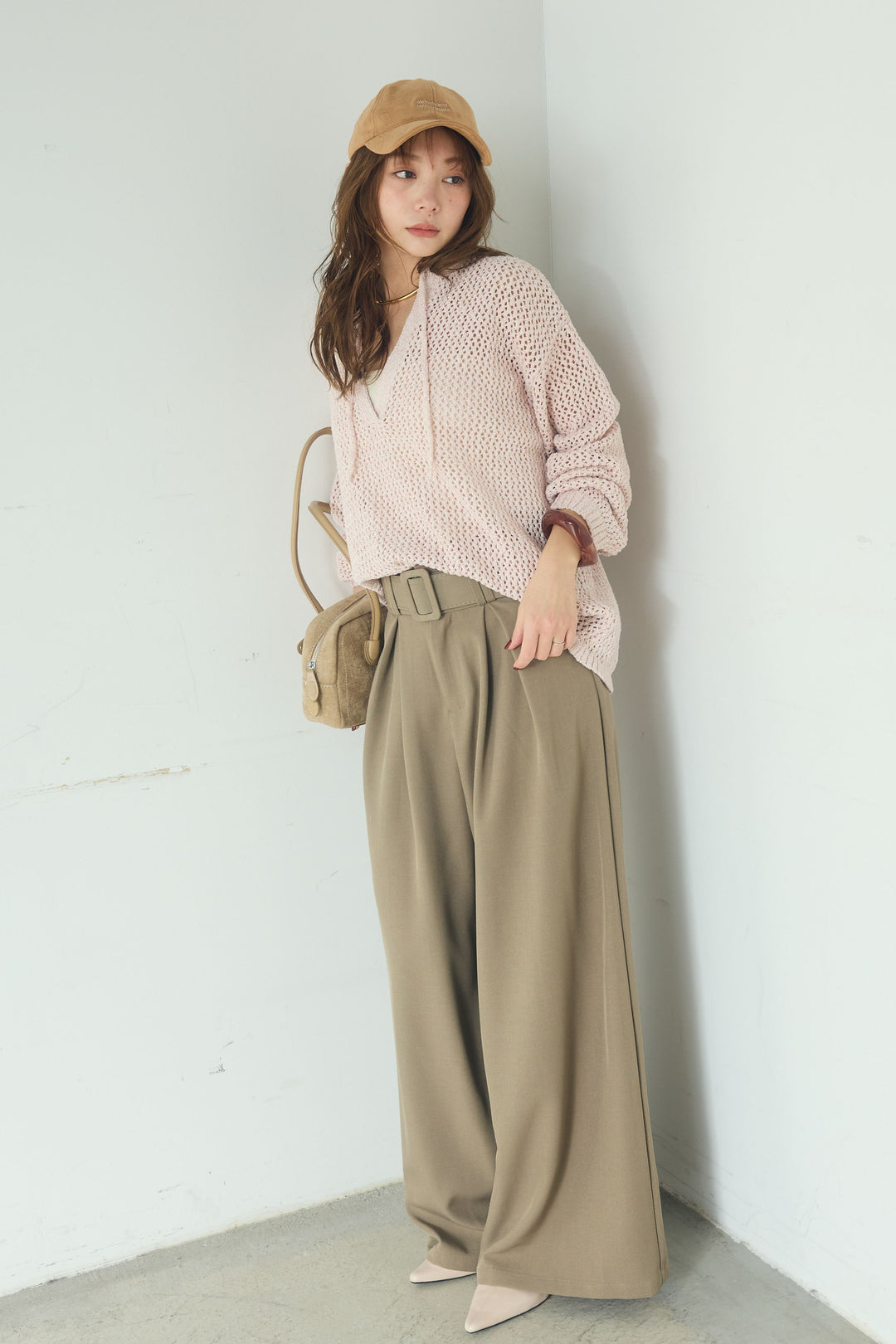 【即納】ミックスメッシュキーネックプルオーバー