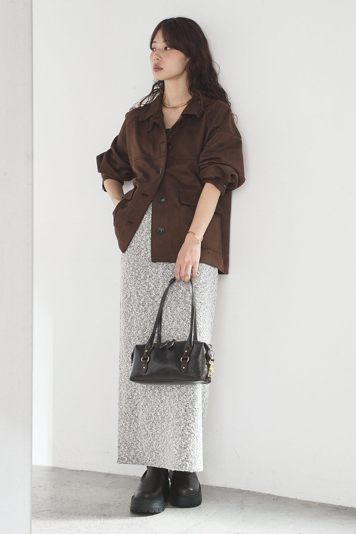 [SET]デカポケスエポンジャケット+ツイード風MIXスラブスカート(2set)