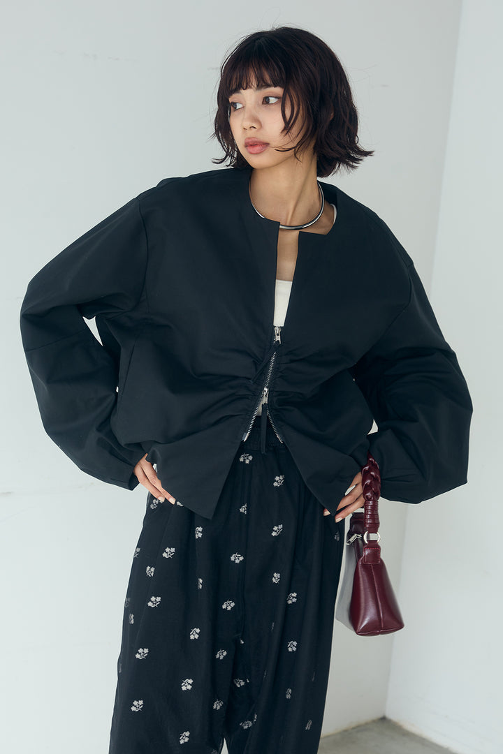 [SET]ニュアンスウェーブ刺繍シアーチュールパンツ+花柄刺繍ツイルタックパンツ(2set)