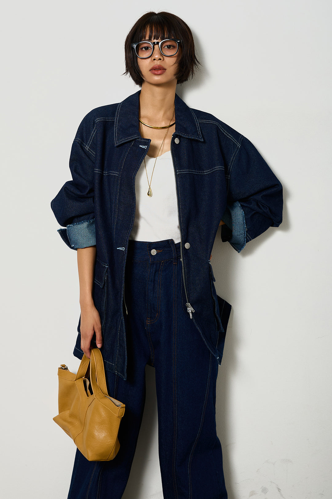 【即納】ステッチデザインデニムジップジャケット