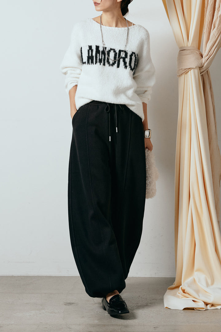 [SET]フロントロゴデザインニットトップス+スウェットワイドカーブパンツ(2set)