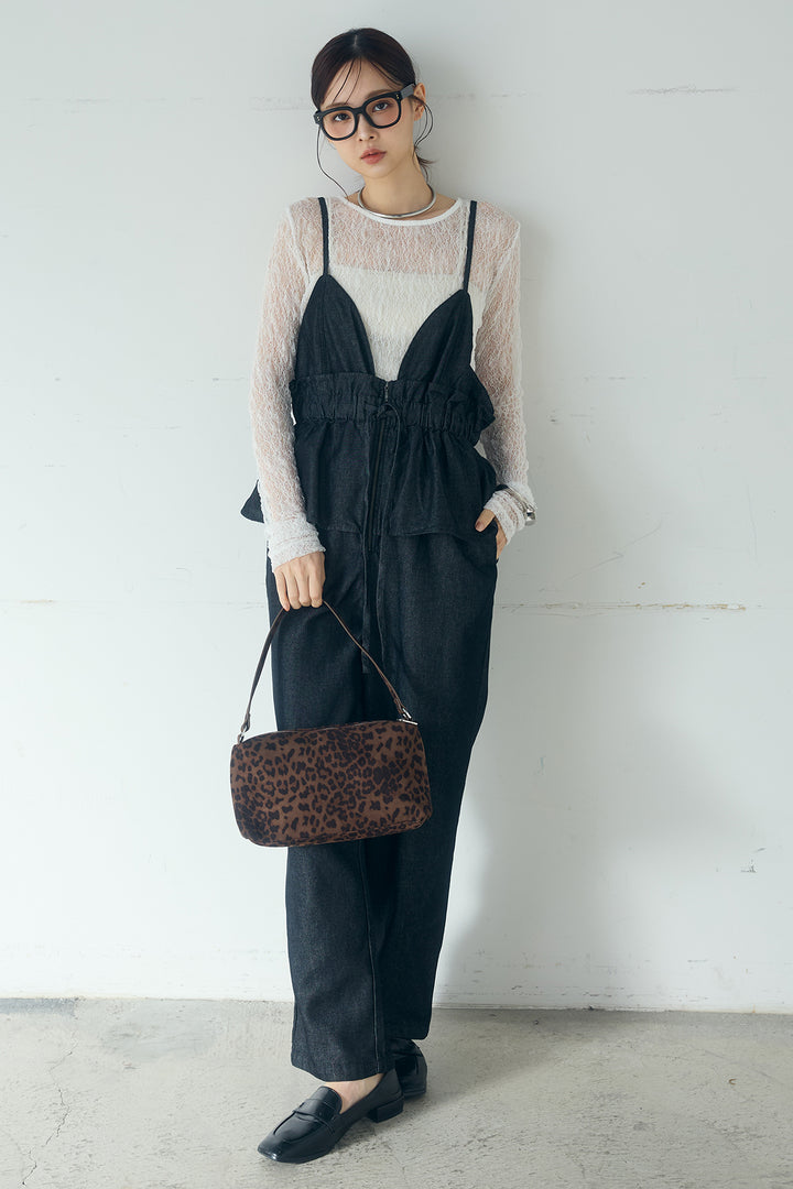 [SET]ストレッチレースクルーネックインナー+デニムペプラムコンビネゾン(2set)