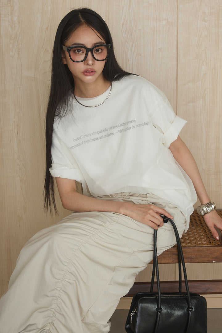 [SET]綿天竺Tシャツ×チュールトップス+ギャザーナロースカート(2set)