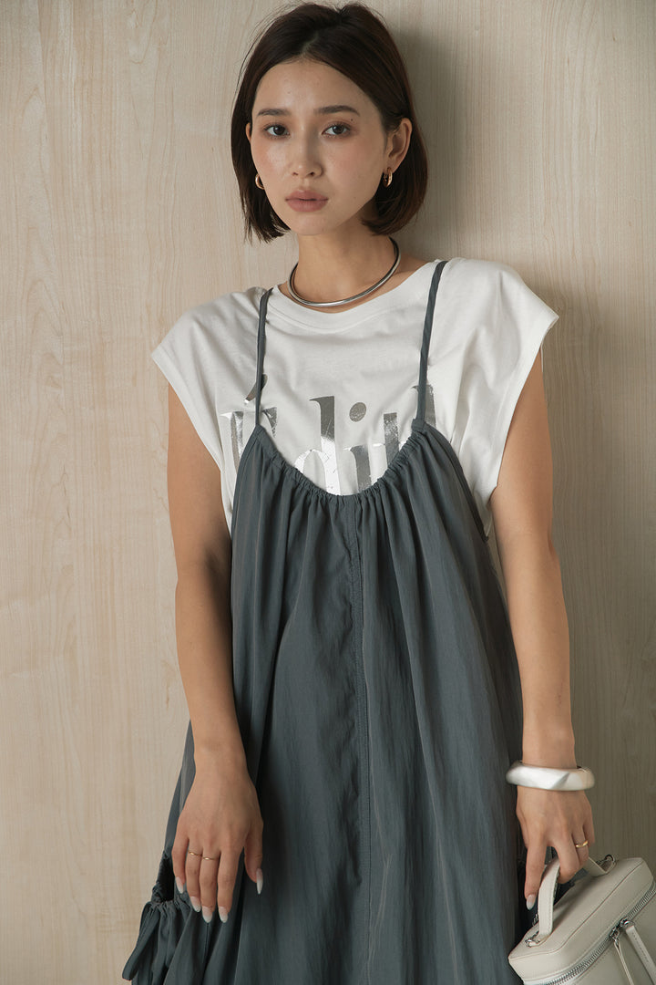 [SET]ビッグロゴプリントTシャツ+ポケット付きワッシャーキャミワンピ(2set)