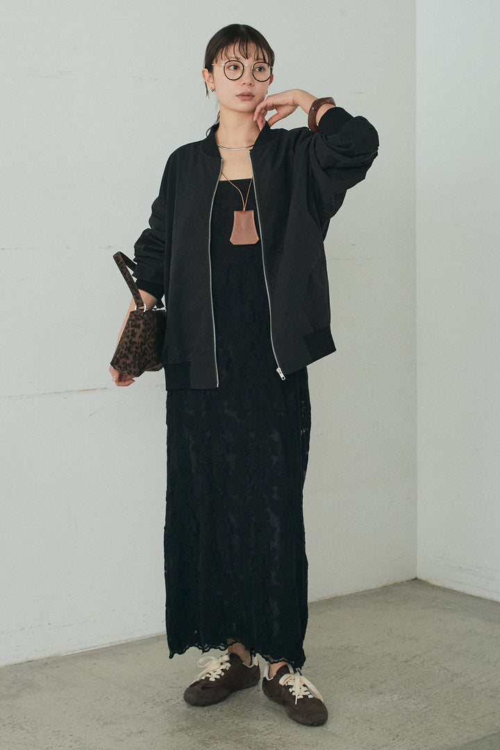 [SET]袖シャーリングオーバーサイズMA1+総レースキャミワンピース(2set)