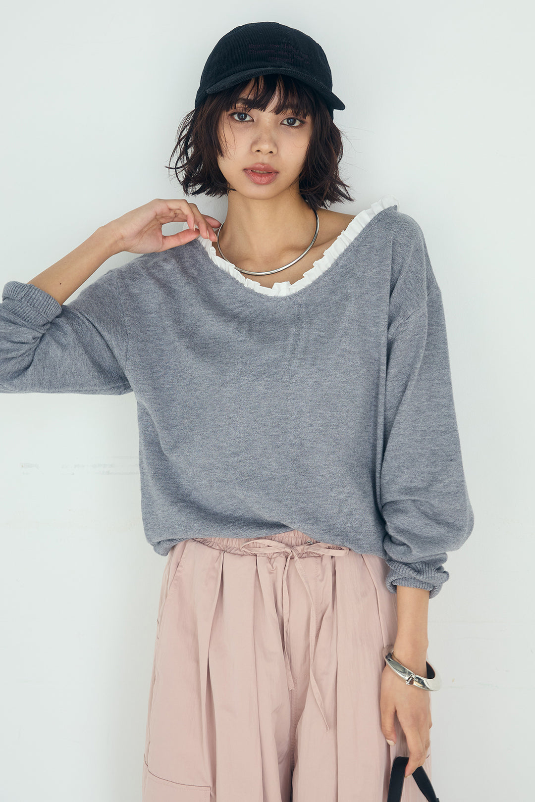 [SET]クールクール異素材コンビオフショルプルオーバー+撥水ジョガーパンツ(2set)